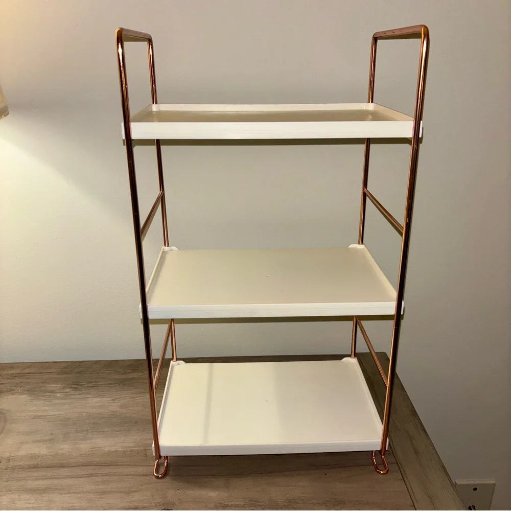 Desktop Cosmetics Storage Rack Rose Gold Bathroom Storage Shelves (3-LAYERS)